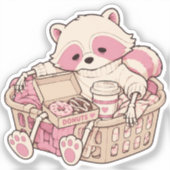 Pastel Goth Roze Wasbeer Skelet Donut Koffie Sticker (Voorkant)