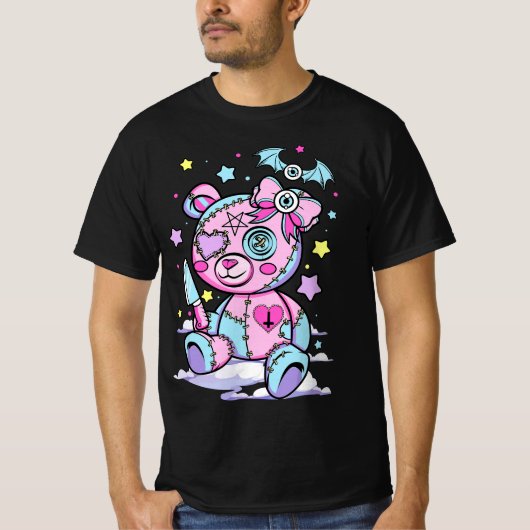 Pastel Goth Scary Cute Teddy Bear Wicca Witch Kawa T-shirt (Voorkant)