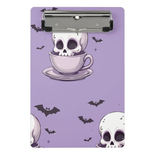 Pastel Goth Schedel in Theekop Mini Klembord (Voorkant)