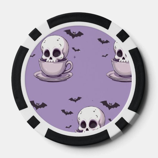 Pastel Goth Schedel in Theekop Poker Chips (Achterkant)
