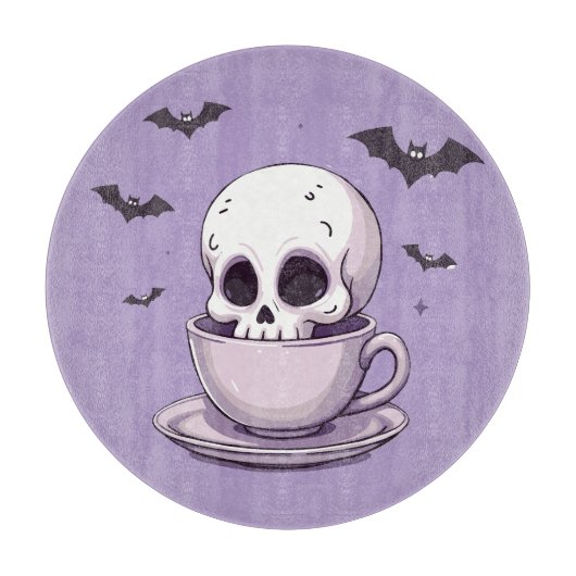 Pastel goth schedel in theekop snijplank (Voorkant)