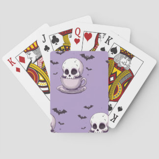 Pastel Goth Schedel in Theekopje Pokerkaarten