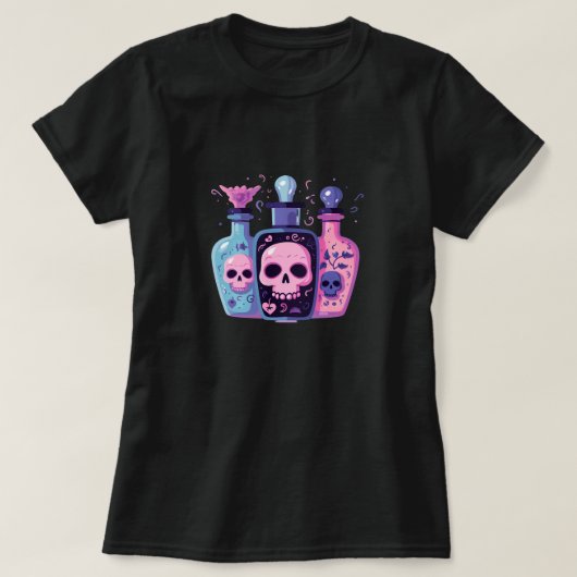 Pastel Goth Schedel Potionsflessen Halloween Kunst T-shirt (Design voorkant)