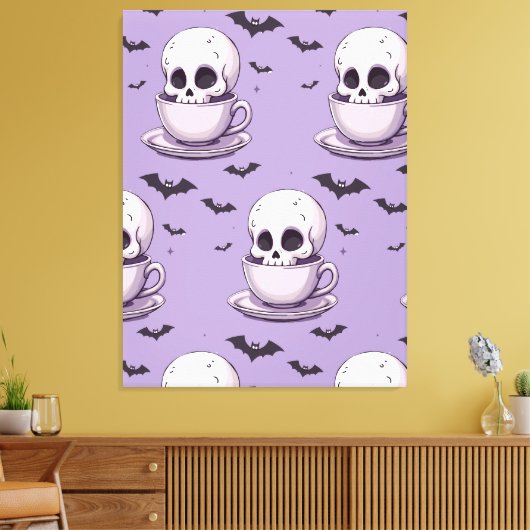 Pastel Goth Skull in Teacup Canvas Afdruk (Insitu (Woonkamer))