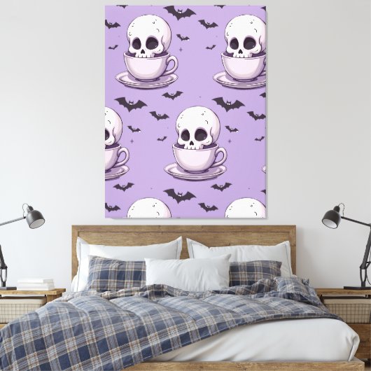 Pastel Goth Skull in Teacup Canvas Afdruk (Insitu (Slaapkamer))