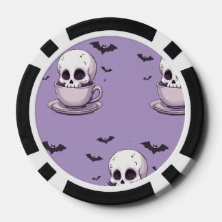 Pastel Goth Skull in Teacup Poker Chips