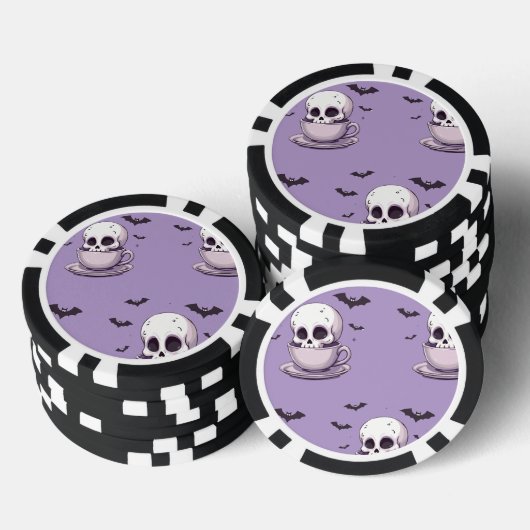 Pastel Goth Skull in Teacup Poker Chips (Opstapeling)