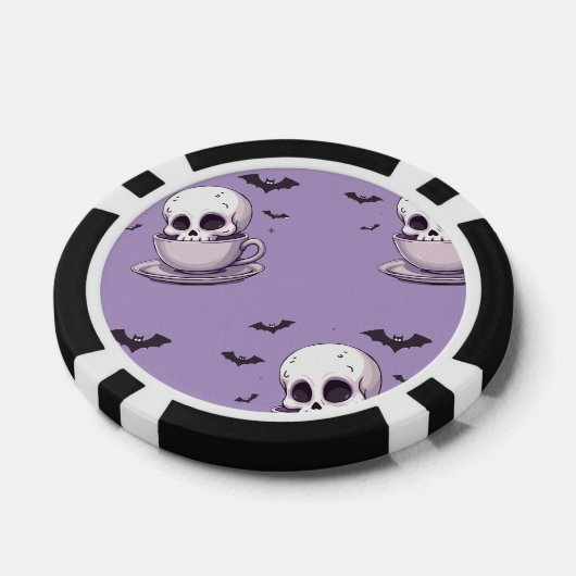 Pastel Goth Skull in Teacup Poker Chips (Enkel)