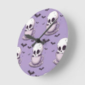 Pastel Goth Skull in Teacup Ronde Klok (Hoek)