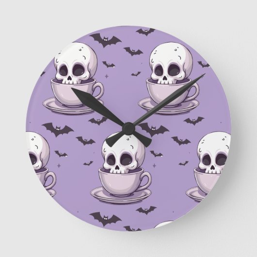 Pastel Goth Skull in Teacup Ronde Klok (Voorkant)