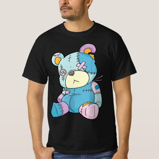 Pastel Goth Teddy Bear Nu Goth Menhera Kawaii Anim T-shirt (Voorkant)