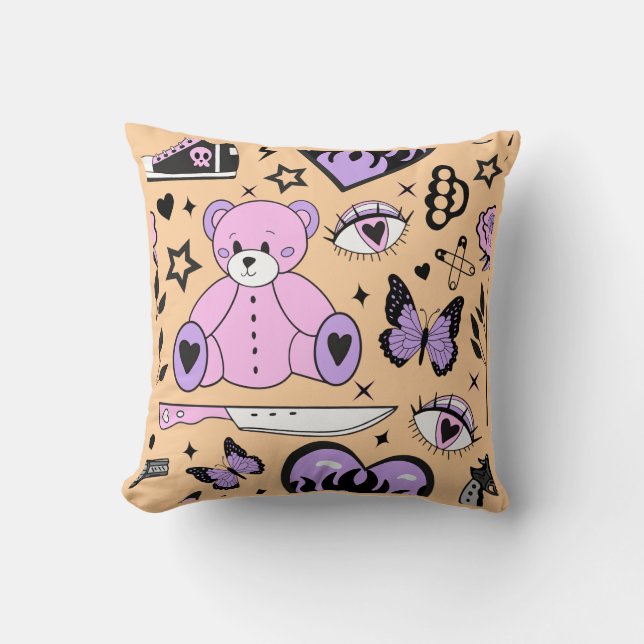 "Pastel Goth Teddybeer Kussen (Voorkant)
