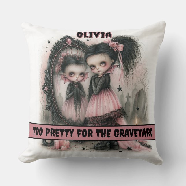 Pastel Goth Vampier Spiegel Kunst Griezelen  Kussen (Voorkant)
