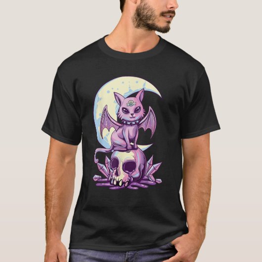 Pastel Goth Wiccan Cat Cute Creepy Witchy Cat and T-shirt (Voorkant)