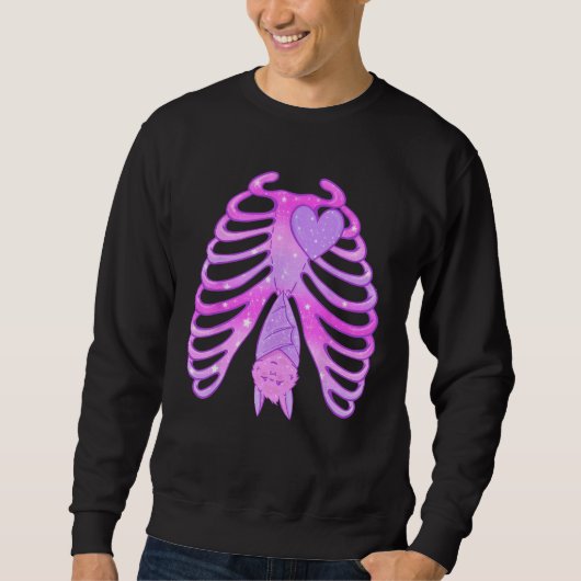 Pastel Gothic Bat Skeleton Ribcage Witchy Esthetis Trui (Voorkant)