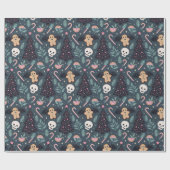 Pastel Gothic Botanische Kerst Cadeaupapier (Vlak)