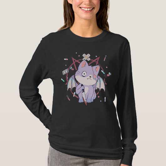 Pastel Gothic Cat Pentagram Cat 1 T-shirt (Voorkant)