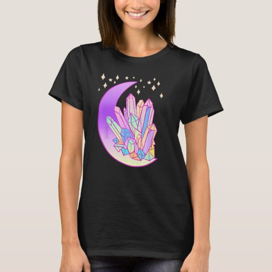Pastel Gothic Crystal Cluster Glowing Moon Witch T-shirt (Voorkant)