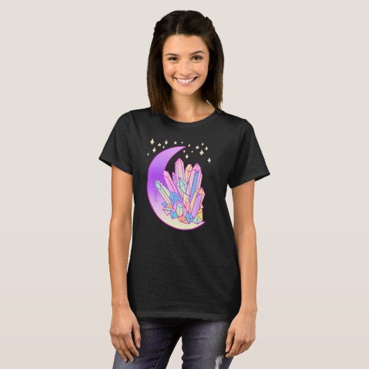 Pastel Gothic Crystal Cluster Glowing Moon Witch T-shirt (Voorkant volledig)