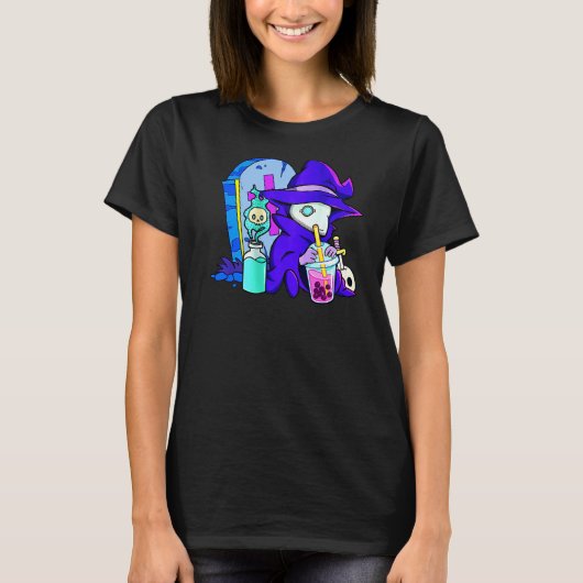 Pastel Gothic Cute Creepy Plague Doctor Boba Bubbl T-shirt (Voorkant)