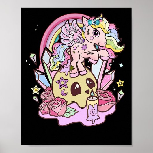 Pastel Gothic Cute Creepy Unicorn Gothic Kawaii Poster (Voorkant)