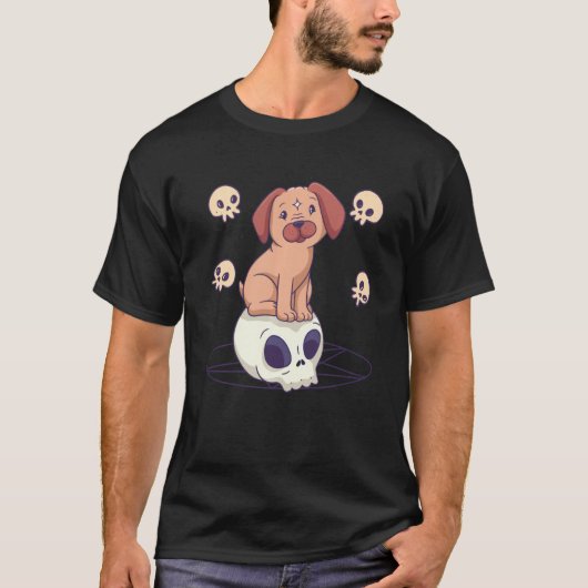 Pastel Gothic Cute Creepy Witchy Pug Dog Skull Rit T-shirt (Voorkant)