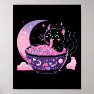 Pastel Gothic esthetisch Kawaii Kat Eating Ramen N Poster