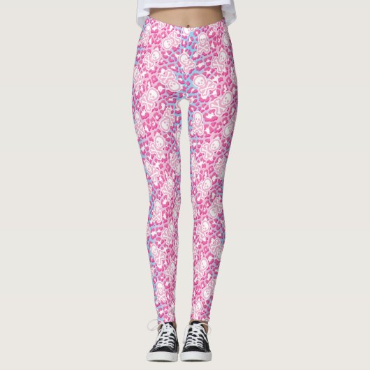Pastel Gothic Esthetische Luipaard Print Jolly Rog Leggings (Voorkant)