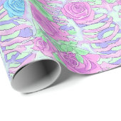 Pastel Gothic Floral Roos & Rib Cage Skelet Cadeaupapier (Rol Hoek)