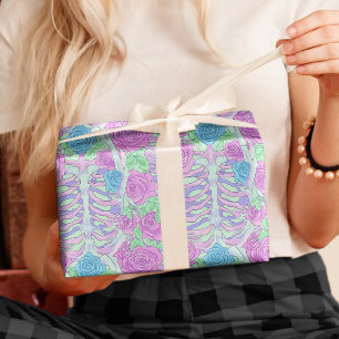 Pastel Gothic Floral Roos & Rib Cage Skelet Cadeaupapier