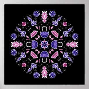 Pastel gothic heksen punt pentagram roze paars poster