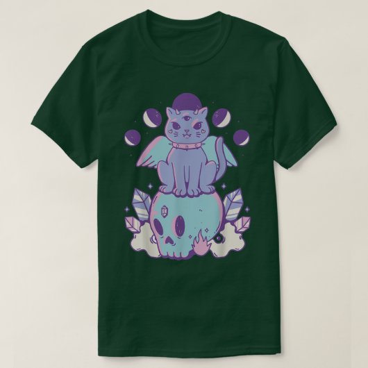 Pastel gothic kat op het skelet van de schedel t-shirt (Design voorkant)