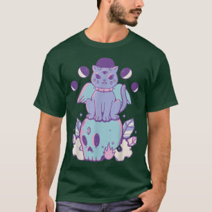 Pastel gothic kat op het skelet van de schedel t-shirt