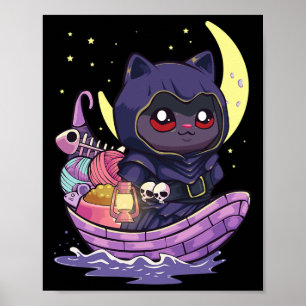 Pastel Gothic Kawaii Anime Ferryman Cat met garen Poster