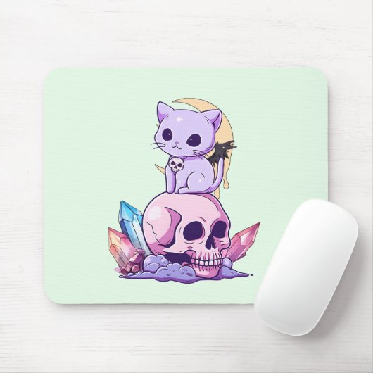 Pastel Gothic Kitten & schedel Muismat (Met muis)