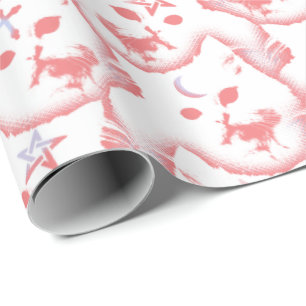 Pastel Gothic Kitten Witch Cat Pentagram en Moons Cadeaupapier