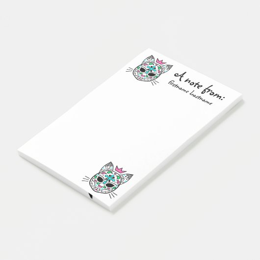 Pastel gothic kitty kat suiker schedel met jouw na post-it® notes (Schuin)