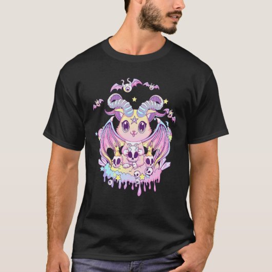 Pastel Gothic Krampus Cat Cute Creepy Devil Cat en T-shirt (Voorkant)