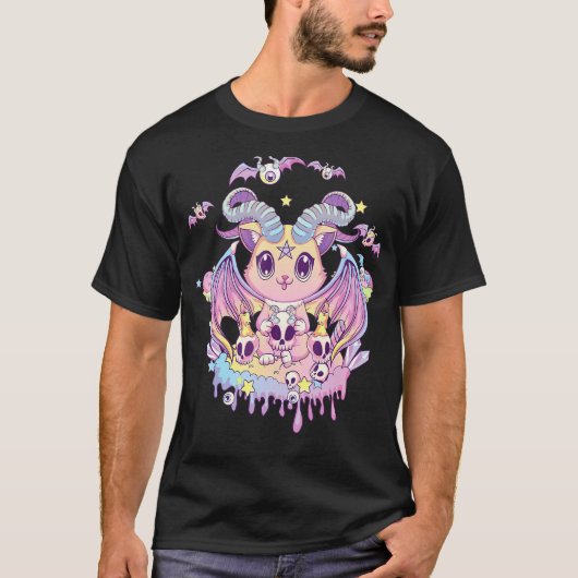 Pastel Gothic Krampus Cat Cute Creepy Devil Cat en T-shirt (Voorkant)