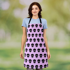 Pastel Gothic Lila Black Skull Pattern Schort