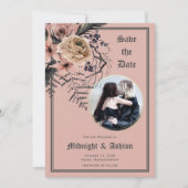 Pastel Gothic Moody Bloemen Foto Save the Date (Voorkant)