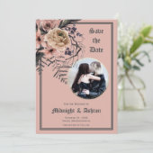 Pastel Gothic Moody Bloemen Foto Save the Date (Staand voorkant)