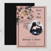 Pastel Gothic Moody Bloemen Foto Save the Date (Voorkant / Achterkant)