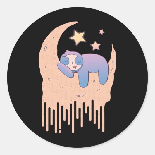 Pastel Gothic Moon Aesthetic Kawaii Sloth Ronde Sticker (Voorkant)