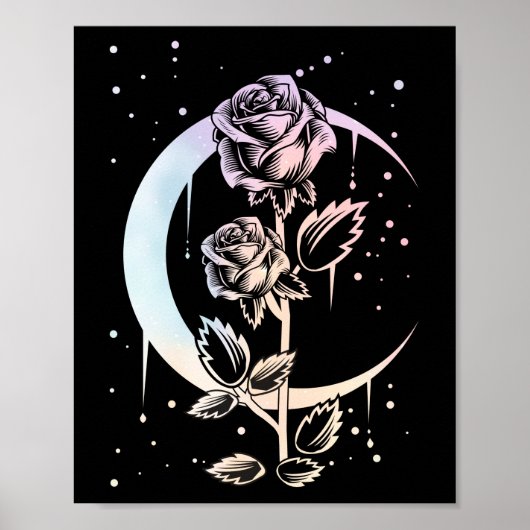 Pastel Gothic Moon Flower Witchy Poster (Voorkant)