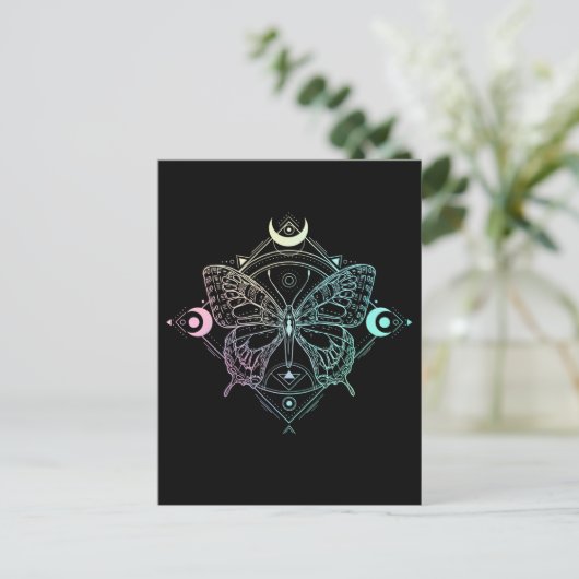 Pastel Gothic Moon Gothic Wicca Crescent Butterfly Briefkaart (Staand voorkant)