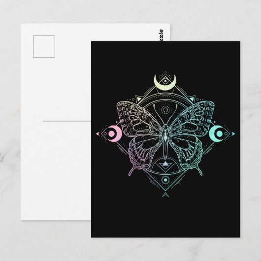 Pastel Gothic Moon Gothic Wicca Crescent Butterfly Briefkaart (Voorkant / Achterkant)
