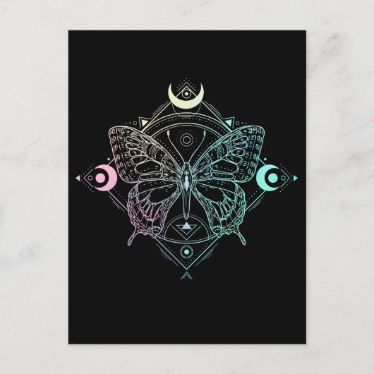 Pastel Gothic Moon Gothic Wicca Crescent Butterfly Briefkaart (Voorkant)