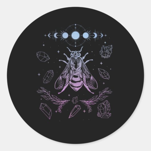 Pastel Gothic Moon Insect Gothic Wicca Crescent Be Ronde Sticker (Voorkant)