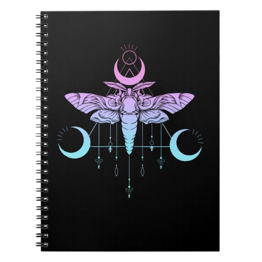 Pastel Gothic Moon Kawaii Aesthethetische Moth Notitieboek (Voorkant)